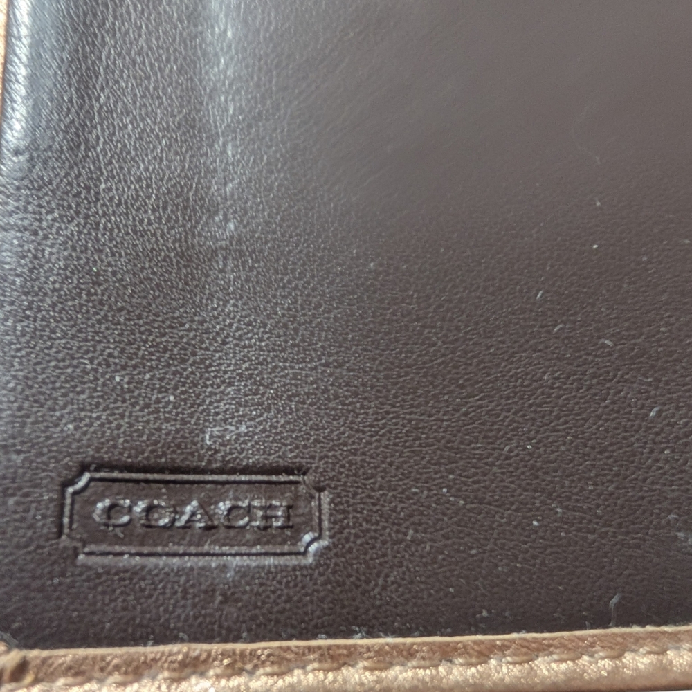 Metallic Gold Coach Embossed Trifold Wallet - Picture 8 of 16